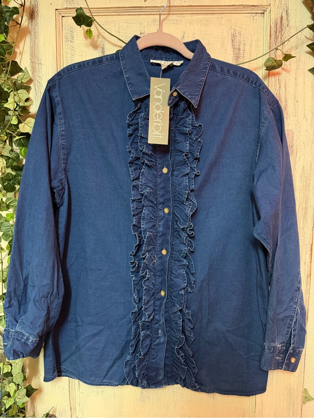 Gloria Vanderbilt Navy Blue Ruffle Front Jean Jacket 107LS
